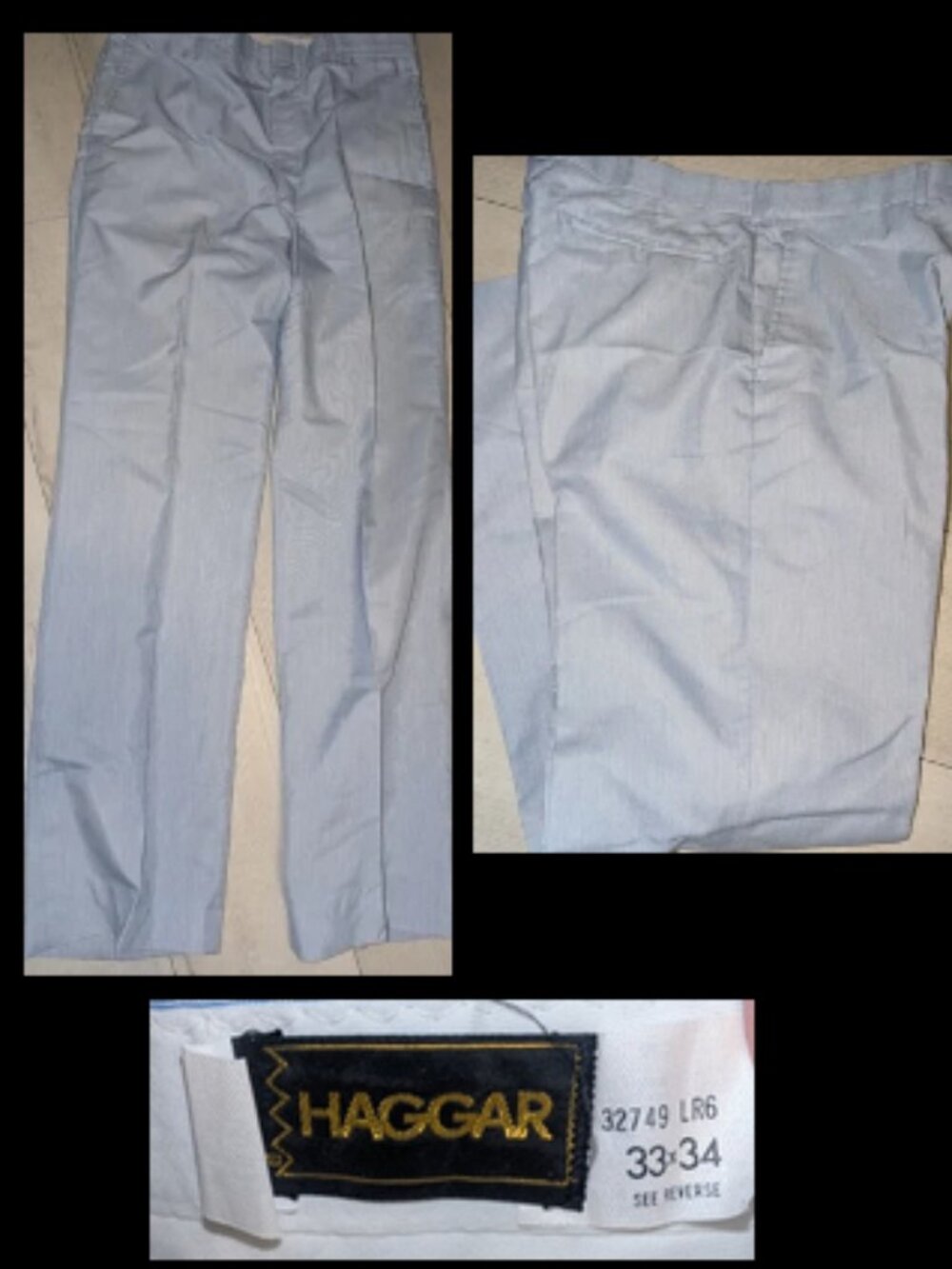 Vintage 1980s HAGGAR Blue White Striped Light Weight Pants Sz Mens 33 x 34
